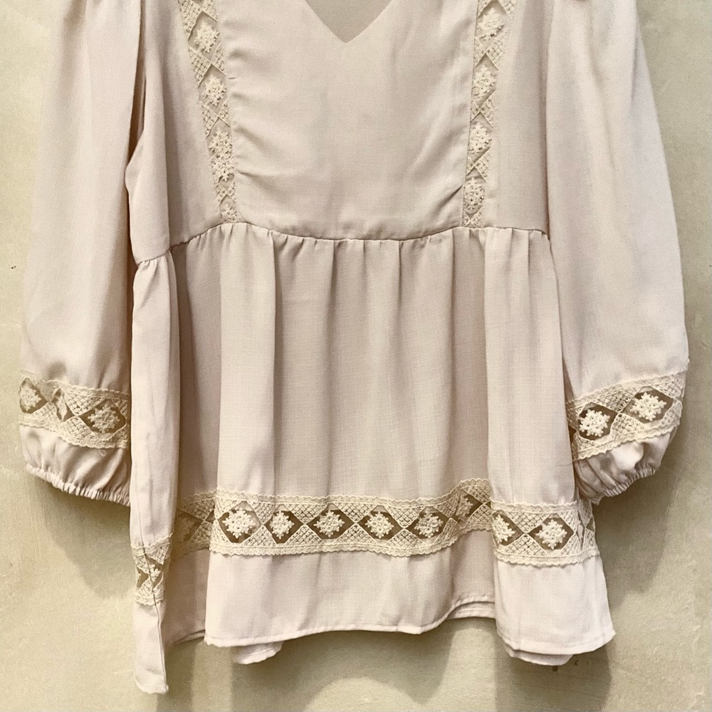 🪶3/$35 Ivory Lace Embroidered Babydoll 3/4 Sleeve SUZANNE BETRO Linen Blouse-S - Picture 5 of 16